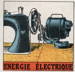Energia eléctrica: máquina de costura eléctrica. Ilustração anónima de 1925. Coleção privada.