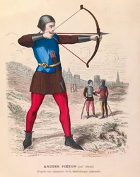 Gravura - Archer pieton du 13eme Siecle a Paris - Arqueiro pedestre em Paris no século XIII - coleção particular