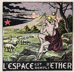 Éter (material): o espaço é preenchido com éter. Um pastor da Antiguidade a contemplar o céu. Ilustração anônima de 1925. Coleção privada.