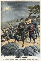 Primeira Guerra dos Balcãs: retrato de Sophia Yovanovich, uma jovem sérvia que foi voluntária contra a Turquia. Ilustração retirada do "Le Petite Journal" 01/12/1912 Coleção privada.