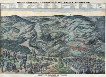 Primeira Guerra Mundial 1914-1918 (Guerra 14-18). Vista geral do campo de batalha de Verdun de 21 de fevereiro a 19 de dezembro