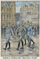 Primeira Guerra Mundial 1914-1918 (Guerra 14-18). Os oficiais alemães em Bruxelas representavam como "altamente nobres boches". No "Le Petite Journal", em 28/05/1916. Coleção Privada