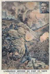 Primeira Guerra Mundial 1914-1918 (Guerra de 14-18). A defesa heroica do Forte de Vaux com o seu comandante de batalhão Sylvain Eugène Raynal (1867-1939). Em «Le Petit Journal»