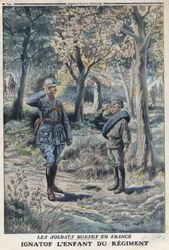 Primeira Guerra Mundial 1914-1918 (Guerra 14-18). O jovem soldado russo Ignatof, num regimento do exército francês. No "Le Petité Journal", em 21/05/1916. Coleção Privada