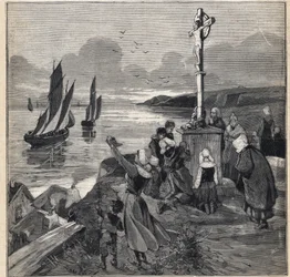 A pesca na Islândia: os pescadores deixam a Bretanha. Gravura em "Le Petit Parisien" em 12/03/1893.