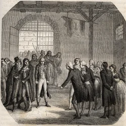 Revolução Francesa - Os Hebertistas - Les Hebertistes à la Concierge em Paris em 23 de Março de 1794 - - Gravura em "Histoire des Girondins" de Alphonse de Lamartine (1790-1869) 1865-1866 - Colecção privada