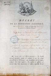 Revolução Francesa: decreto da Convenção de 11/12/1792 que ordena à Guarda Nacional que conduza o rei Luís XVI da prisão do Templo ao tribunal. Paris. Prefeitura de Polícia