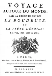 Frontispício de 1771 do livro "Voyage Around du Monde par la frigate du roi la boudeuse et la flute L
