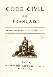 Frontispício de uma das doze edições originais do "Code civil des francais" promulgado por Napoleão Bonaparte em 21/03/1804. Lei dos Direitos Civis Franceses. B.N. Paris