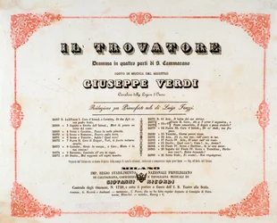 Frontispício de Il trovatore (O trovador) ópera de Giuseppe Verdi