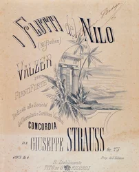 Frontispício de partituras de Nile Waters Waltzes para Piano de Josef Strauss