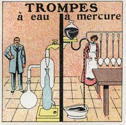 Pressão do gás: tubos de água e tubos de mercúrio. Ilustração anónima de 1925. Coleção privada.