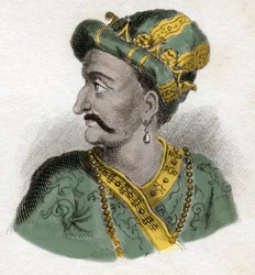 Grand Moghol (Mogol ou Moghul) (provavelmente Aurangzeb (1618-1707), também conhecido como Alamgir) (Abu Muzaffar Muhiuddin Muhammad Aurangzeb Alamgi) - gravura do século XIX - milanês