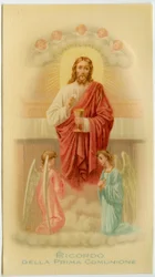 Imagem devocional: Primeira Comunhão, Jesus segurando a hóstia