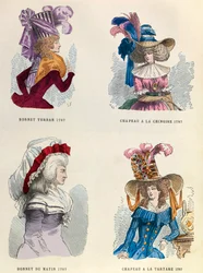 Em 1787 chapéu Turban; chapéu matinal; chapéu chinês e chapéu tártaro - coleção privada