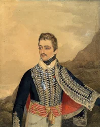 Jozef Antoni Poniatowski (1763-1813) - Príncipe Jozef Poniatowski - Anónimo - 1807 - Aguarela, Gouache sobre Papel - 26,5x21 - Colecção Privada