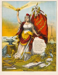 La deesse de la liberte avec marteau et enclume - A Deusa da Liberdade com martelo e bigorna - Anónimo - c. 1890 - Litografia a cores - Colecção Privada