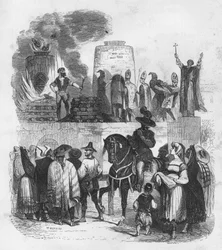 Le Bruloir - burning at the stake - death by burning - Ilustração em "Mysteres of the Inquisition and other secret societies of Spain" Por Victor de Fereal, Suberwick, Manuel Galo de Cuendias. Publicado por P. Boizard