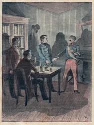 Le jurement (Juramento) de Bories - gravura em "Os quatro sargentos de La Rochelle grand narration historique et dramatique" de Jules Beaujoint - Por volta de 1900
