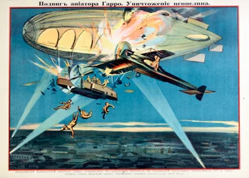 Lenda: Roland Garros (1888-1918) se tue en abattant un Zeppelin - Roland Garros atacando um Zeppelin par Anonymous