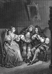 Les precieuses ridicules gravado depois de Vernet de "Obras de Jean-Baptiste Poquelin dit Moliere (Jean Baptiste Poquelin