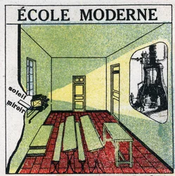 Projecção de luz: utilização de um projector numa sala de aula na década de 1920. Ilustração anónima a partir de 1925. Colecção privada.