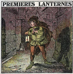 Fontes de luz: as primeiras lanternas no início da Idade Média. Ilustração anónima a partir de 1925. Colecção privada.