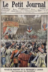 Londres, Grã-Bretanha. A viagem do Presidente Loubet. Recepção no Guildhall por Sir Marcus Samuel. Le Petit Journal, julho de 1903 (gravura)