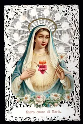 Mater dolorosa Sacre heart. Imagem piedosa. A cromolitografia tem decoupage e dentage. Estreia na Colecção Privada do século XX.