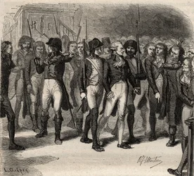 Maximilien Robespierre e seus co-acusados presos na convenção em 1794 - Maximilien Robespierre et ses Co-accuses arretes à la convention en 1794 - - Gravação em "Histoire des Girondins" de Alphonse de Lamartine (1790-1869) 1865-1866. Colle privado