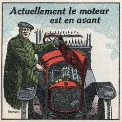 Tracção mecânica: o motor da década de 1920 está à frente. Ilustração anónima de 1925. Colecção privada.