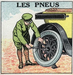 Tração mecânica: os pneus de um automóvel. Ilustração anónima de 1925. Coleção particular.