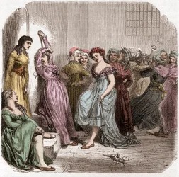 Prisão de Mme Roland na prisão de Sainte Pelagie em Paris - Madame Roland (Manon (Jeanne Marie) Roland Philipon) (1754-1793) durante sua detenção em Sainte-Pelagie 1793 - Gravura no "Histoire des Girondins" de Alphonse de Lamartine (1790-1869) 1865-186