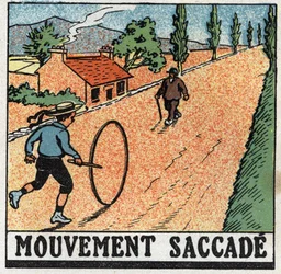 Movimentos: movimento de sacudir. Uma criança a brincar com um aro. Ilustração anónima de 1925. Coleção privada.
