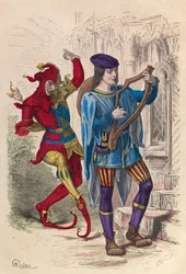 Musicien et fou dansant à Paris au 14th century - Musicien et fou dansant à Paris au 14th century - coleção particular