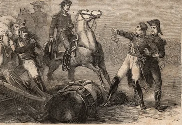 Napoleonic Wars 1813-15 - Batalha em Ligny (Bélgica), em 16 de junho de 1815 - Morte de Jean-Baptiste Girard - La mort du general Girard. Batalha de Ligny (16 de junho de 1815): ferido no campo de batalha, o General Girard (1775-1815), repatriado para Pari