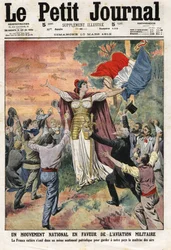 Movimento Nacional para a Aviação Militar: toda a França se une num mesmo sentimento patriótico para manter o nosso país no controlo do espaço aéreo. Gravura em «Le Petit Journal», de 10/03/1912. Coleção particular.