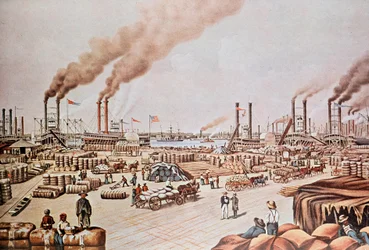 New Orleans Harbour Wharf (Estados Unidos): Carregamento de Algodão. 1876. Coleção privada.