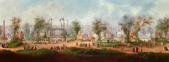 Vista panorâmica da Exposição Universal de 1867 em Paris Pintura Anónima. Sol de 1867. 0,49x2,9 m Paris, Musee Carnavalet