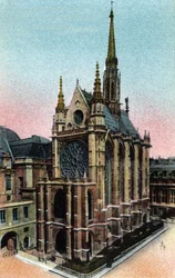 Paris: vista exterior da Sainte Chapelle (Sainte-Chapelle) (século XIII, arquitectura gótica). Fotografia de 1920 no "Álbum Artístico" da cidade de Paris. Coleção particular.