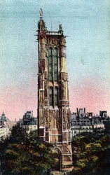 Paris: a Torre Saint Jacques (Saint-Jacques) realizada em 1523. Fotografia de 1920 no "Álbum Artístico" da cidade de Paris. Coleção particular.