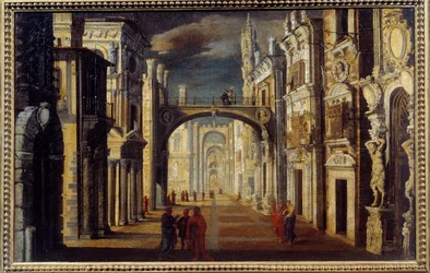Pintura de interiores em perspectiva de François de Nome (Monsu Desiderio) (1593-1644) Sol do século XVII. 0,51x0,81m Orleans, Musee des Beaux Arts