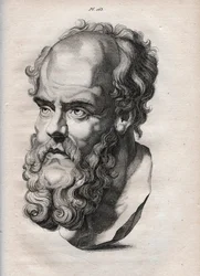 Fisiognomia - Fisiognomonia - o filósofo grego Sócrates (ca. 469 a.C.-399 a.C.) (Busto de Sócrates (ca. 469 a.C.-399 a.C.), filósofo ateniense) gravura de 1808 em "A arte de conhecer os homens através da fisionomia" de Johann Gaspar (Gaspard) Lavater (1841