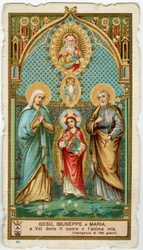 Imagem piedosa: A família santa com o Espírito Santo e Deus (cromolitografia)