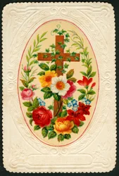 Imagem piedosa: Cruz com flores (cromolitografia)