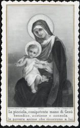Imagem piedosa: Jesus como uma criança nos braços de sua mãe Maria (gravura)