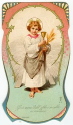 Imagem piedosa: Jesus vem de cima e nos leva ao topo (cromolitografia)