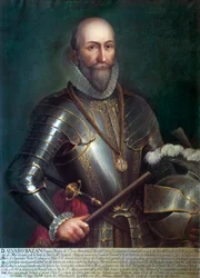 Retrato de Álvaro de Bazan y Guzman, primeiro Marquês de Santa Cruz (1526-1588), almirante e navegador espanhol. Pintura anônima, óleo sobre tela.