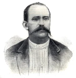 Retrato de Albert Nebout, explorador francês em África. Gravura em "Le Peute Parisien".