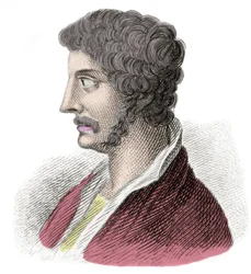 Retrato de Alcibiade (Alkibiads Kleiniou Scambonides) (450-404 AC), estadista e general ateniense. Gravura do século XIX. Milanês